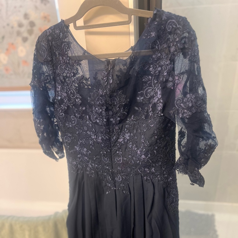 Elegant Navy Lace High Low Dress
